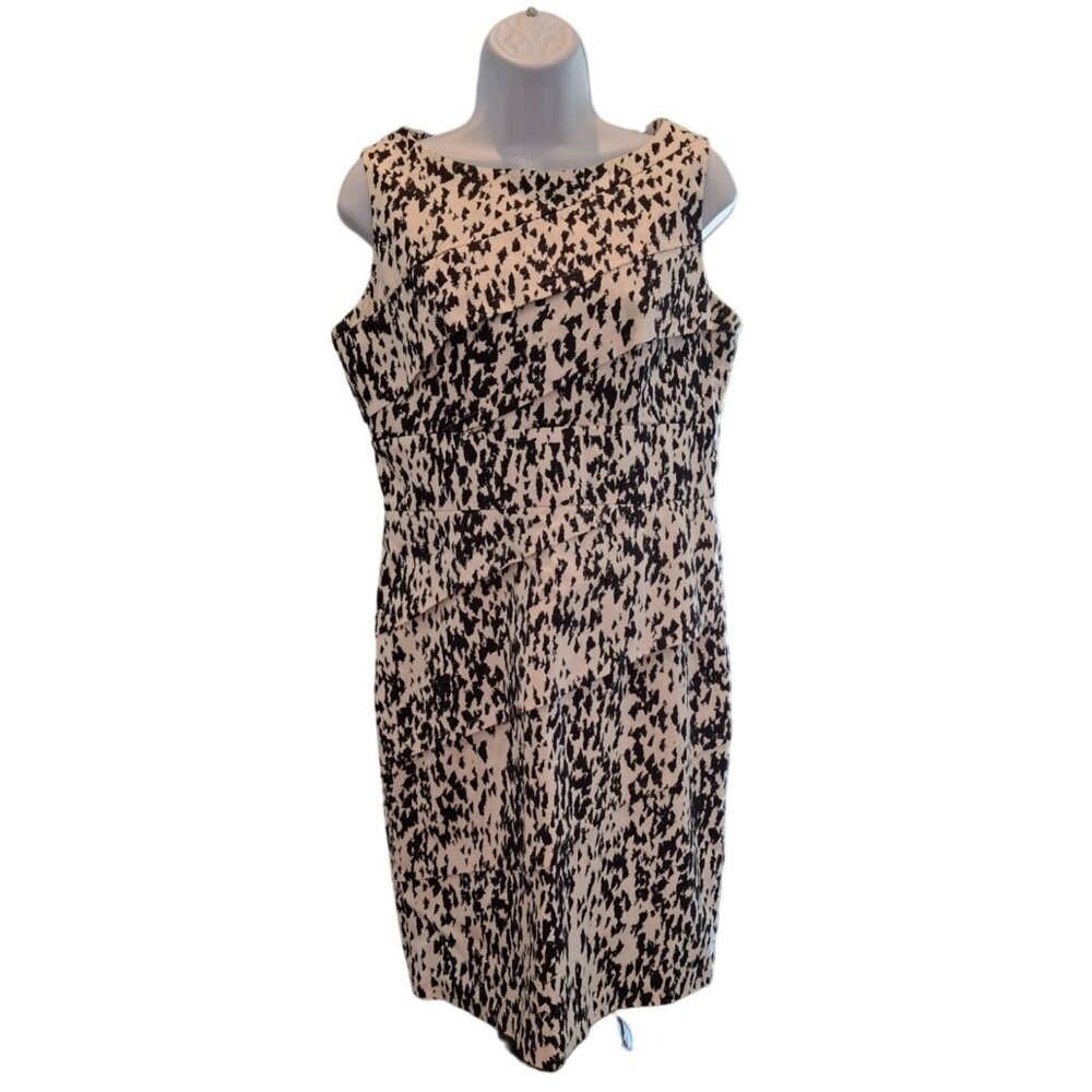 Calvin Klein Womens Sheath Mini Dress 10 Black White Sleeveless Animal Print